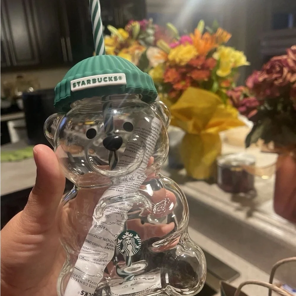 Starbucks Bearista Bear Clear Cold Cup 20 oz Green Lid & Straw - Picture 3 of 9